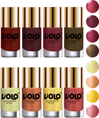 

Volo High-Shine Long Lasting Non Toxic Professional Nail Polish Set of 8 Lava Lust, Shimmer Coffee, Metallic Red, Gold, Metallic Coffee, Chrome Olive Green, Bronze Magnetic, Gold Chrome, Hot Lava(Pack of 8)