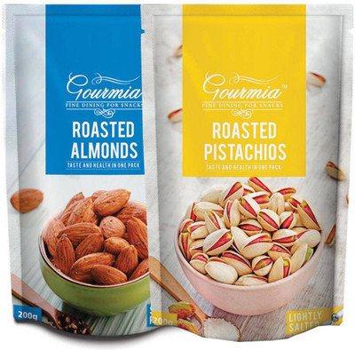 

Gourmia Salt & Pepper Roasted Almonds + Lightly Salted Roasted Pistachios 200g (Pack of 2)(400 g, Box)