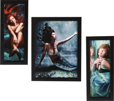 Indianara 3 PC SET OF MODERN ART PAINTINGS WITHOUT GLASS 5.2 X 12.5, 9.5 X 12.5, 5.2 X 12.5 INCH Digital Reprint 13 inch x 10 inch Painting(With Frame, Pack of 3)