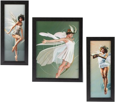 Indianara 3 PC SET OF ANGEL PAINTINGS WITHOUT GLASS 5.4 X 12.7, 9.9 X 12.7, 5.4 X 12.7 INCH Digital Reprint 13 inch x 10 inch Painting(With Frame, Pack of 3)