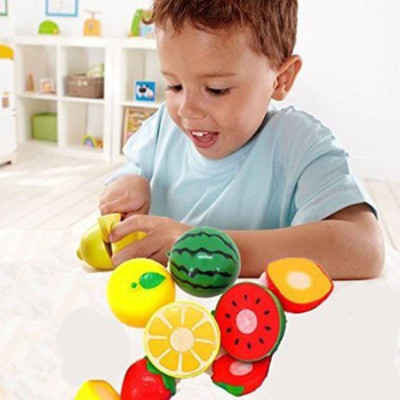 

TALKING GANESHA (8 Pieces Set) Realistic Sliceable Fruits & Vegetables Cutting Play Kitchen Set Toy With Various Fruits, Vegetables, Knife And Cutting Board For Kids (Multi Color)