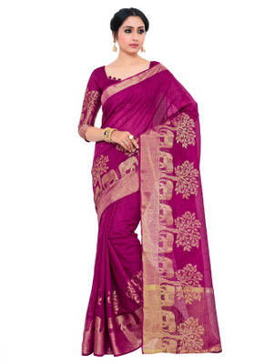 KUPINDA Embellished Kanjivaram Art Silk Saree(Pink)