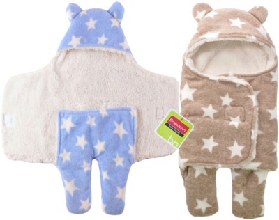 

BRANDONN Polka  Hooded Baby Blanket(Polyester, Blue, Beige, Beige;blue