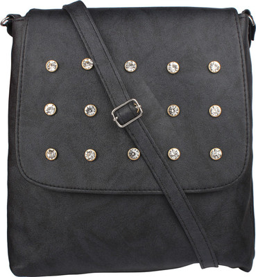 

JVoutfits Women Casual Black Leatherette Sling Bag