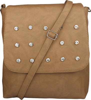 

JVoutfits Women Casual Tan Leatherette Sling Bag