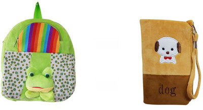 

Global Choice Set of Frog Polka Soft Toy School Bag & Dog Pouch - 14 inch(Green, Brown), Brown;green
