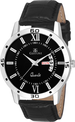 

Gesture 1112- Black Day And Date Strap Watch - For Men