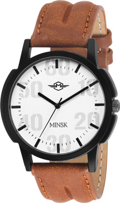 

MINSK MK7056 Bare Basic Stainless steel with leather strap Men's Watch - For Boys