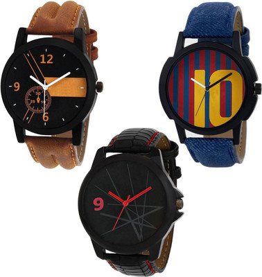

FabSale Best Designer MultiColor Synthetic Leather Strap Stylish Round Dial Latest Analog Wrist Watch(Pack Of 3) Watch - For Men