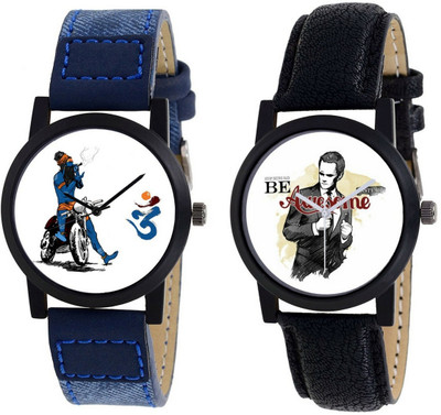 

Nubela New Stylish Blue And Black Color Round Shape Pack Of 2 Analog S1 Watch - For Men