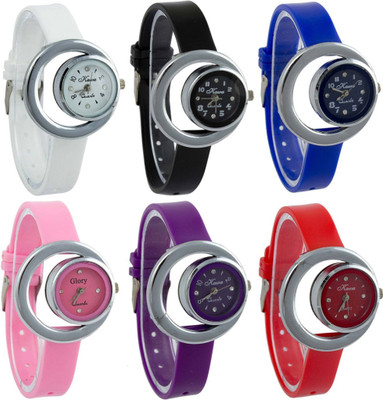

FabSale Multicolour PU Strap Round Dial Combo Set Of Six For Girls Watch - For Girls