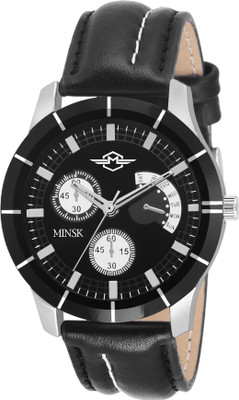 

MINSK MK7053 Bare Basic Stainless steel with leather strap Men's Watch - For Boys