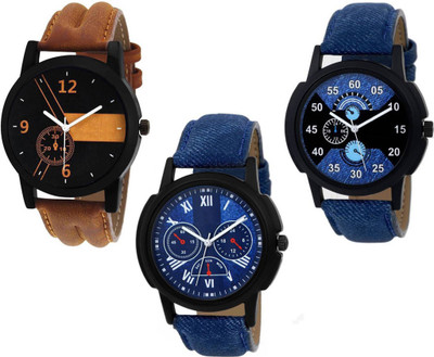 

FabSale Set Of Three Combo Leather Strap Watch Watch - For Men & Women