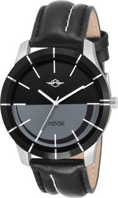 

MINSK MK7054 Bare Basic Stainless steel with leather strap Men's Watch - For Boys