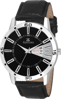 

Gesture 1114-Black Day And Date Strap Watch - For Men