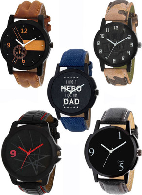 

FabSale Attractive Stylish Leather Strap Set Of Five Combo For Boys And Girls Watch - For Men & Women