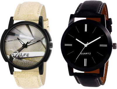 

FabSale Set Of Two Combo Leather Strap Watch Watch - For Men