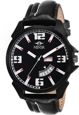 

MINSK MK7061 Bare Basic Stainless steel Day n Date functioning with leather strap Men's Watch - For Boys