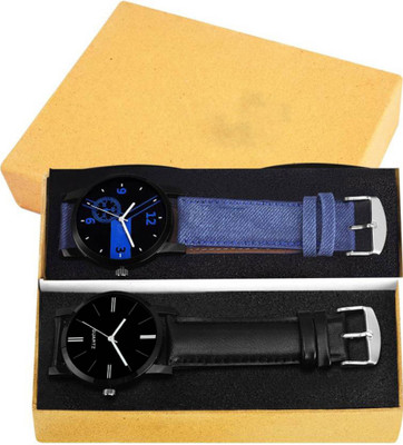 

FabSale Set Of Two Leather Strap Watch For Men And Women Watch - For Couple