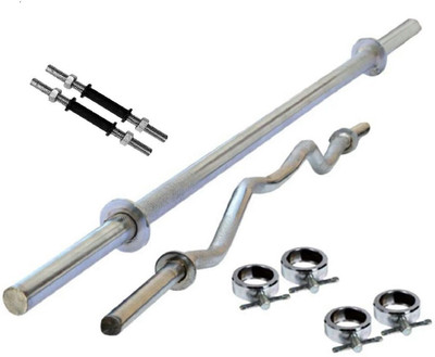 

RIGHTWAY COMBO OF 3FIT STRAIGHT ROD +3FIT CURL BAR+2 DUMBBELL ROD +4 LOCKS BEST QUALITY Multi-training Bar(Silver), Sivler