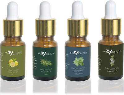 

Maverick Pure Rosemary, Peppermint, Lemon & Tea Tree essential oil 4 in 1 pack with dropper(10 ml)