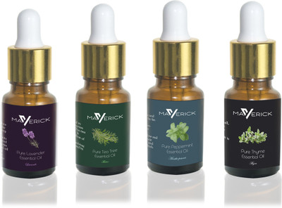 

Maverick Pure Lavender, Thyme, Tea Tree & Peppermint essential oil 4 in 1 pack with dropper(10 ml)