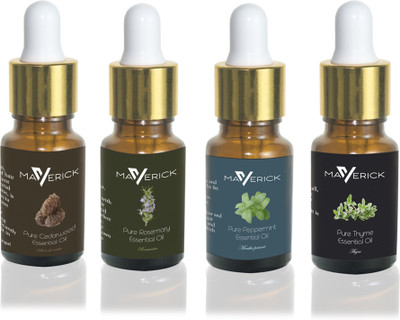 

Maverick Pure Rosemary, Cedarwood, Thyme & Peppermint essential oil 4 in 1 pack with dropper(10 ml)