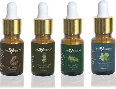 

Maverick Pure Rosemary, Cedarwood, Peppermint & Tea Tree essential oil 4 in 1 pack with dropper(10 ml)