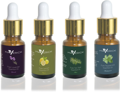 

Maverick Pure Lavender, Peppermint, Lemon & Tea Tree essential oil 4 in 1 pack with dropper(10 ml)