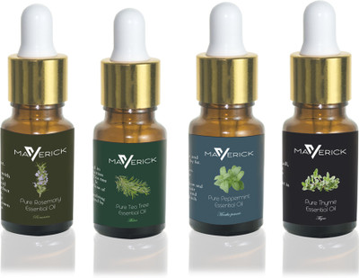 

Maverick Pure Rosemary, Thyme, Peppermint & Tea Tree essential oil 4 in 1 pack with dropper(10 ml)