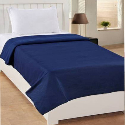 G S COLLECTIONS Solid Single Fleece Blanket for  AC Room(Polyester, Navy Color)