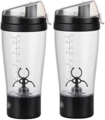 

ELEGANTSHOPPING Premium Quality Battery Operated Vortex Protein Shaker Blender (Pack of 2) 450 ml Shaker(Pack of 2, White, Black), Black;white
