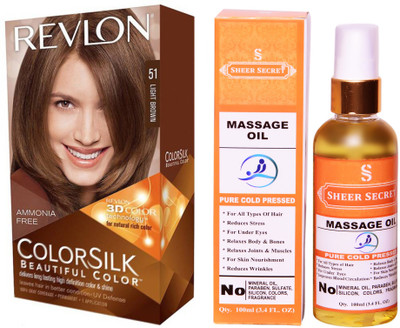 

Revlon LIGHT BROWN 51 with SHEER SECRET COLD PRESSED MASSAGE OIL 100ML(Set of 2)