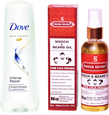 

Dove 170 ML INTENSE REPAIR CONDITIONER with SHEER SECRET COLD PRESSED MOOCH AND BEARD OIL 100ML(Set of 2)