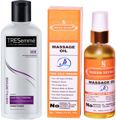 

TRESemme 190 ML HAIR FALL DEFENCE CONDITIONER with SHEER SECRET COLD PRESSED MASSAGE OIL 100ML(Set of 2)