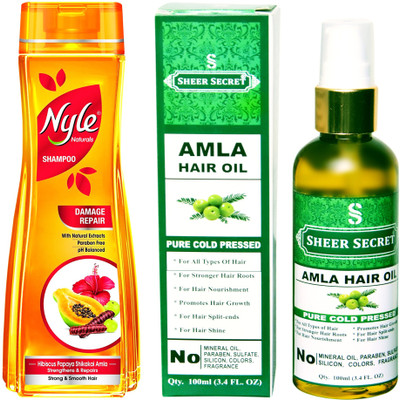 

NYLE 180 ML DAMAGE REPAIR SHAMPOO with SHEER SECRET COLD PRESSED AMLA HAIR OIL 100ML(Set of 2)