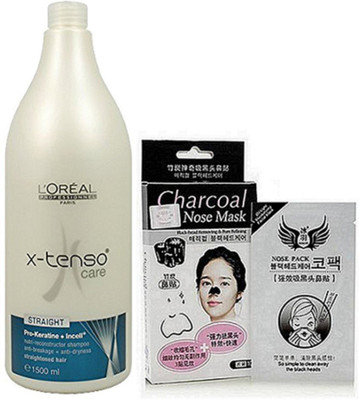 

Professional Kit L'Oreal X-tenso Shampoo,Charcoal Nose Mask(Set of 2)