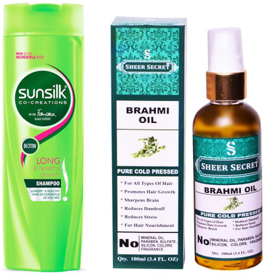 

SUNSILK 180 ML LONG AND HEALTHY GROWTH SHAMPOO with SHEER SECRET COLD PRESSED BRAHMI OIL 100ML(Set of 2)