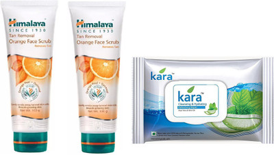 Himalaya tan removal orange face scrub, kara skin care wipes(Set of 3)