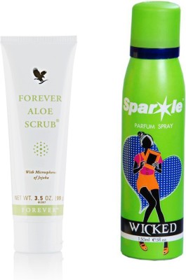 

Forever Aloe scrub 99g (238) With one sparkle perfume spray 150 ml(Set of 2)