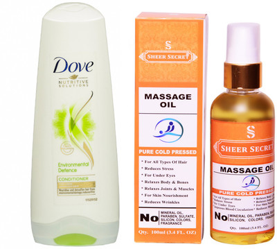 

Dove 180 ML ENVIRONMENTAL DEFENCE CONDITIONER with SHEER SECRET COLD PRESSED MASSAGE OIL 100ML(Set of 2)
