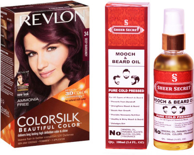 

Revlon DEEP BURGUNDY 34 with SHEER SECRET COLD PRESSED MOOCH AND BEARD OIL 100ML(Set of 2)