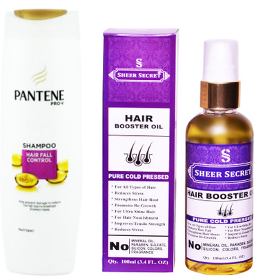 

PANTENE 180 ML HAIR FALL CONTROL SHAMPOO with SHEER SECRET COLD PRESSED HAIR BOOSTER OIL 100ML(Set of 2)