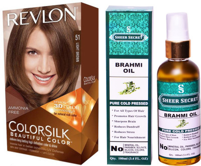 

Revlon LIGHT BROWN 51 with SHEER SECRET COLD PRESSED BRAHMI OIL 100ML(Set of 2)