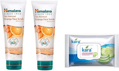 

Himalaya tan removal orange face scrub, kara skin care wipes(Set of 3)