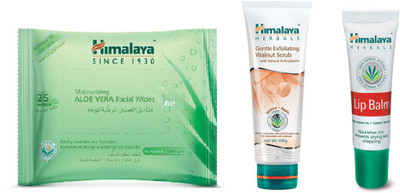 

Himalaya Aloe Vera Facial Wipes, Gentle Exfoliating Walnut Scrub, Lip Balm(Set of 3)
