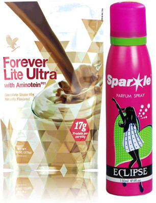

Forever Lite Ultra With Aminotein chocolate 400 g (471) With one sparkle perfume spray 150 ml(Set of 2)