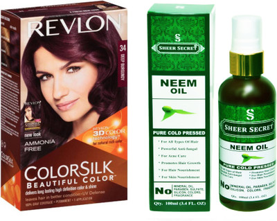 

Revlon DEEP BURGUNDY 34 with SHEER SECRET COLD PRESSED NEEM OIL 100ML(Set of 2)