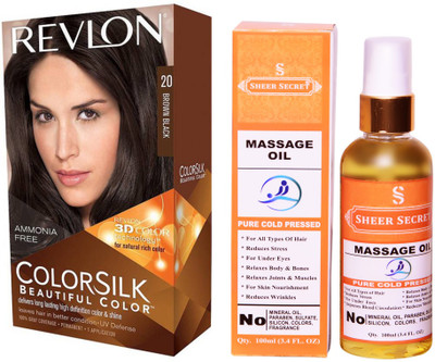 

Revlon BROWN BLACK 20 with SHEER SECRET COLD PRESSED MASSAGE OIL 100ML(Set of 2)