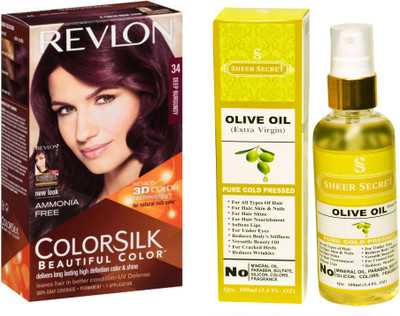 

Revlon DEEP BURGUNDY 34 with SHEER SECRET COLD PRESSED OLIVE OIL 100ML(Set of 2)